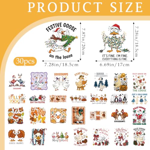 30 Pcs Goose Thanksgiving Christmas DTF Transfers Ready to Press - style: Goose - Fall Halloween Christmas Thanksgiving Day