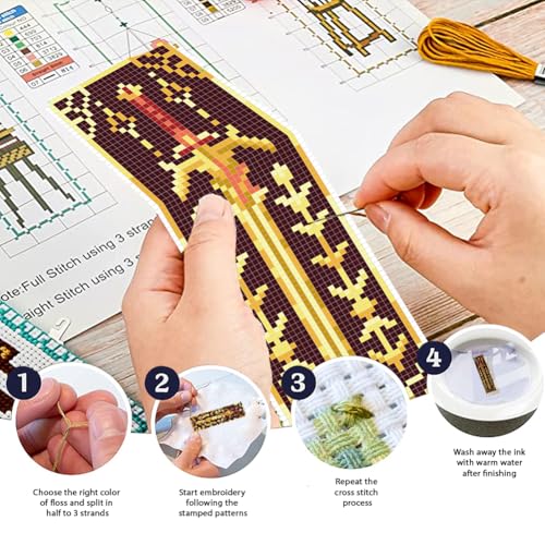 FREEBLOSS 6 PCS Cross Stitch Bookmark Kits for Beginner 8" x 2.4" - style: Sword