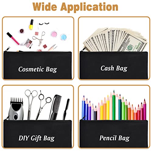 ZeeDix Small Canvas Zipper Pouch for Makeup Pencil Travel Storage 8.3x5 In - color: Black, style: 24 Pcs