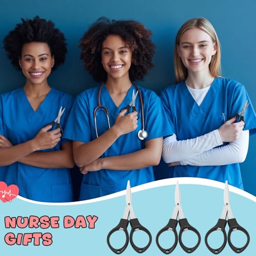 48 Set Mini Bandage Scissors Foldable Stainless Steel, Black - color: Black