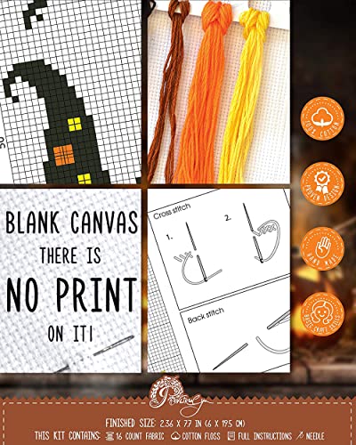 Povitrulya Halloween Pumpkin Jack-o'-Lantern Cross Stitch Kit - DIY Hand Embroidery Bookmark - color: Halloween Pumpkin