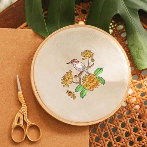 ORIGACH 4 Sheets Water Soluble Embroidery Patterns Stabilizers - Pre-Printed Birds & Flower Garlands Designs - Stick & Stitch Embroidery Paper for Hand Sewing Lovers - color: Birds & Flower Garlands