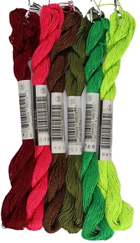 KCS 162 Yards(150 Meters) Mercerized Pearl Cotton Crochet Needlepoint Thread,Size 5,6 skeins,Mixed Color 15 - color: 6color15, size: 6 skeins