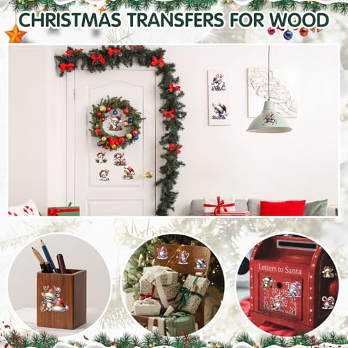 ZMRU 24 Sheets Vintage Christmas Rub On Transfers for Crafts, Rub On Transfers Christmas for Wood，Furniture Decals, Glass, Porcelain, Leather, Canvas, Fabric Projects,3 * 3inch(Gnome Reindeer) - color: Gnome Reindeer