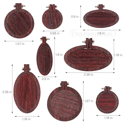 Framendino, 24 Pack Mini Embroidery Hoop Wooden Round Oval Crossing Stitch Wood Display Frame for DIY Crafts Hanging Ornament