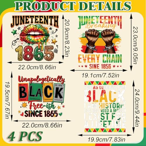 Juneteenth Iron on Transfers 4 Sheets DTF Ready to Press Black History Vinyl Iron on Patches with Fist Lip Letter Designs 1865 Juneteenth Patriotic Applique for T-Shirt Pillow Cover Bag DIY Decoration - style: Juneteenth A