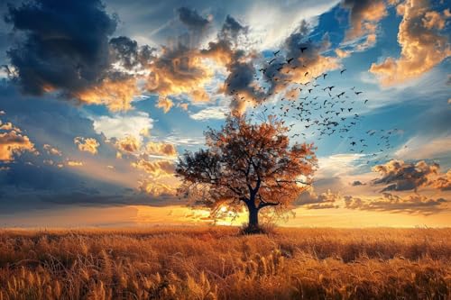 Moohue DIY Counted Stamped Cross Stitch Kits for Adults 14 Count Cross Stitch Patterns Trees Printed Cross Stitch Kits for Adults (Beautiful Tree) - color: Beautiful Tree