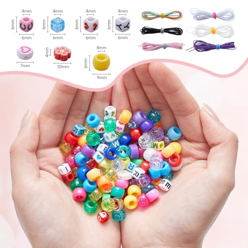 INSCRAFT 1200PCS Bracelet Making Kit, 24 Colors Pony Rainbow Kandi Beads, Friendship Bracelet Kit with Elastic Strings for Jewelry Making, Craft Gifts for Girls Adults