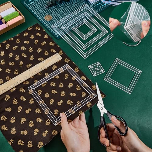 NBEADS 6Pcs Acrylic Quilting Templates Set, Square Cutting Ruler Template with Hinged Rings Transparent Sewing Guides 1.5x1.5 inch to 6.5x6.5 inch for Fabric Marking and Craft Design - style: Square