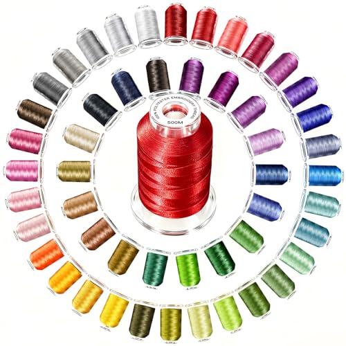 AAA-Grade Polyester Embroidery Thread, 50 Colors, 40WT, 550 Yards Each, [Top Strength & Lint-Free] Silky Smooth Embroidery Machine Thread Kit Compatible with Singer, Brother, Janome, and More