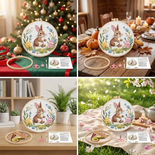 PALUPJEF Rabbit Embroidery Kits for Beginners, Cross Stitch Kits for Adults Easy Needlepoint Kits for Adults with Funny Animal Pattern,DIY Needlepoint Embroidery Starter Kit with Instructions