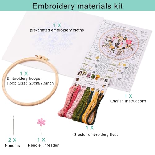 Harimau Letter Pattern O Embroidery Kit for Adult Beginners, Complete Starter Pack with 1 Hoop, Needles, Instruction Guide & Embroidery Stitch Video Tutorials - color: O
