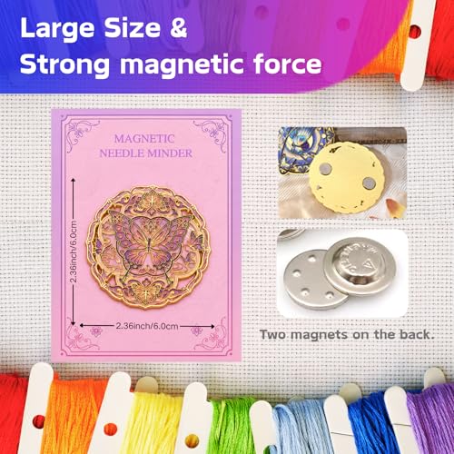 Kalaxy47 Needle Minder Magnet - Exclusive The Butterfly Dream Design, Gold Stamping, 2.4" Large Powerful Magnet for Cross Stitch, Embroidery, Sewing，Fridge Magnet，Safe for Crafters（Butterfly