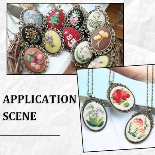 SUNNYCLUE DIY 3 Sets Embroidery Necklace Kits Mini Cross Stitch Kit with Hoop Paper Instructions Embroidery Flower Pattern Pendant Necklaces for Jewelry Making Supplies Adult Beginners Starter Crafts - style: Flower 1