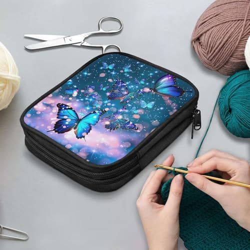 Kathyboom Galaxy Butterfly Large Crochet Hook Case, Organizer Zipper Bag with Web Pockets for Various Crochet Needles and Knitting Accessories,Easy to Carry - color: Galaxy Butterfly