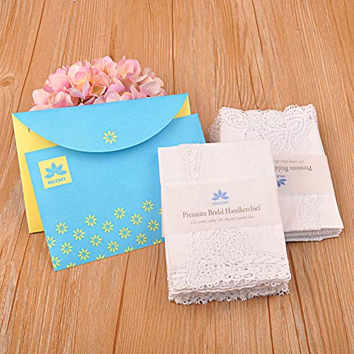 Milesky White Wedding Handkerchief Pure Cotton, Soft Ladies Hanky with Crochet Lace - color: Ch04