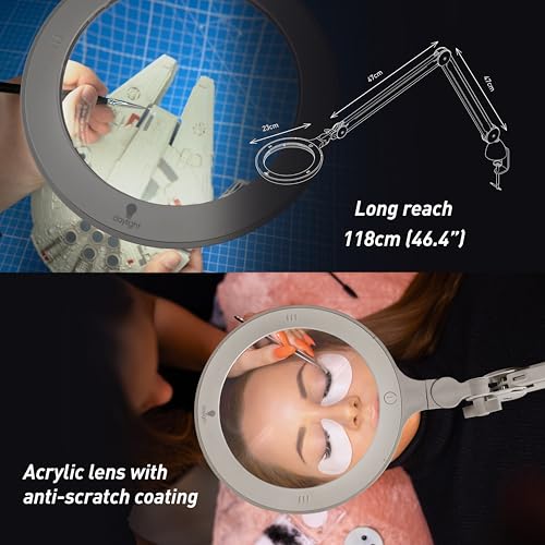 Omega 7 LED Magnifying Lamp – 7" Acrylic Lens, 3 Diopter (1.75X) Magnification, 6,300 Lux at 6”, 4 Brightness Levels, Adjustable Arm, Professional-Grade Light for Precision Tasks - style: Omega 7