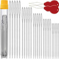25Pcs Large Eye Sewing Needles with 2 Needle Threaders & Storage Tube