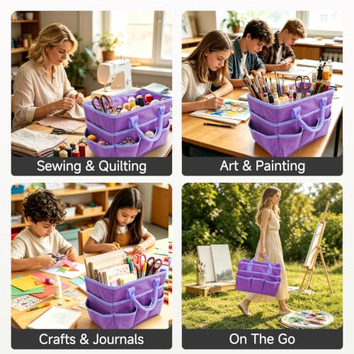 Art Supply Organizer Bag,Craft Organizer Tote Bag for Art Supplies - color: Purple