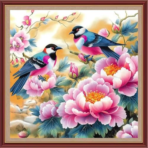 Funchey Counted Cross Stitch Kits for Adults Needlepoint Kits Unprinted Cross Stitching Embroidery Kit 11CT Cross Stitch Supplies&Couple Bird Flowers 18x18 inch - color: DIYCrafts03