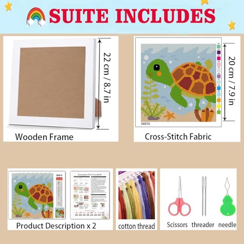 Lzyueyuan Turtle Cross Stitch Kits for Beginners, Stamped Cross Stitch for Adults with Framed,Crafts for Girls 8-12 Embroidery Kit,11CT Cross-Stitch Arts and Crafts for Adults 8.7inX8.7in - color: Cross Stitch-1222-8