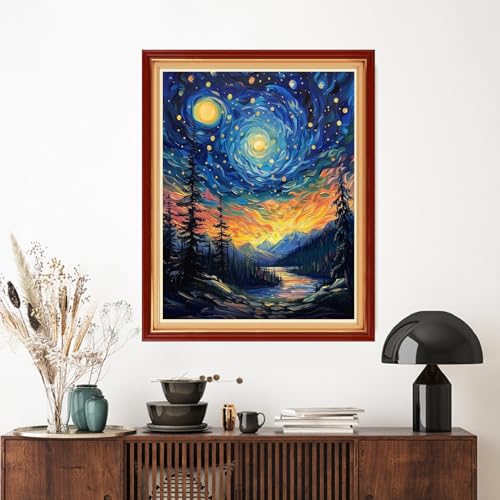 Artvxeay Stamped Cross Stitch Kits - Embroidery Kits for Beginners Cross Stitch Kits for Adults 11 CT Printed Patterns Needlepoint Kits - Forest Van Gogh Starry Sky 16x20 inch - color: Forest Van Gogh Starry Sky 16x20 inch