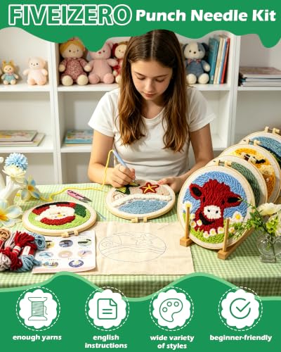 FIVEIZERO Yarn Punch Needle Craft Kit for Beginners,Beach Patterns - color: Beach