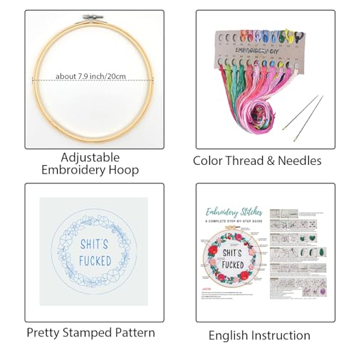 Louise Maelys Funny Floral Embroidery Kit for Beginners DIY Decor - color: Pattern 15