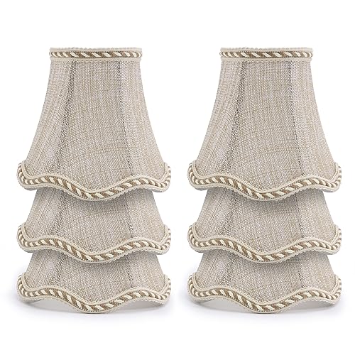 Fuloon Small Clip on Chandelier Lamp Shades, 6 Pack, Sand Beige - color: Sand Beige, size: 6 Pack