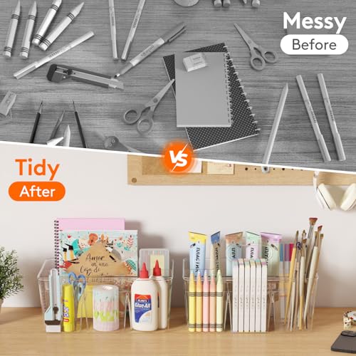 Lifewit Art Supply Caddy with Handle, Plastic Craft Storage, Clear, 2 Pcs