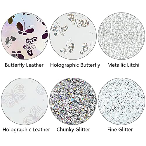 Litchi 6 Pack 8x12 Inch Faux Leather Sheets for Bow Earring, Easy to Cut Vinyl Fabric for Cricut, Durable Fade Resistant Leatherette Without Smell, Silver Series - color: Silvermix