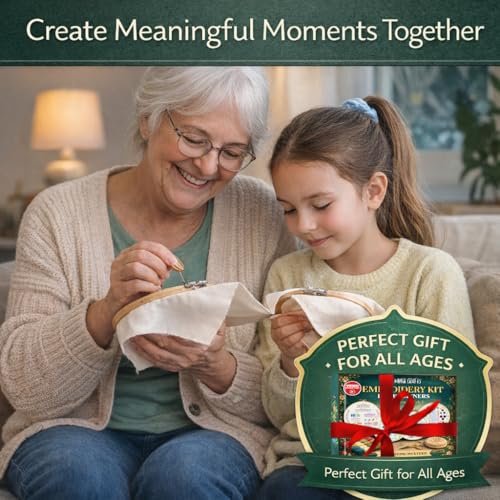 Embroidery Kit for Beginners Adults, 4 Pre-Printed Cloths, 41 Stitches - color: Beginners - Floral & Mushroom
