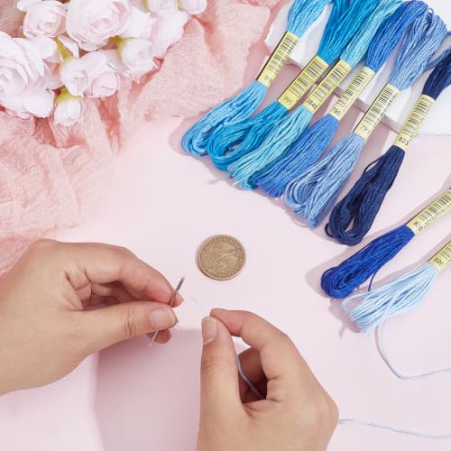 1 Box 65.6 Yards 8 Skeins 6 Ply Blue Friendship Bracelet String Variegated Embroidery Cotton Thread Bulk Yarn Assorted Cross Stitch Gradient Floss Set for Sewing Hand Making Knitting Crafts - color: Blue Cotton Thread, size: 65.6 Yards