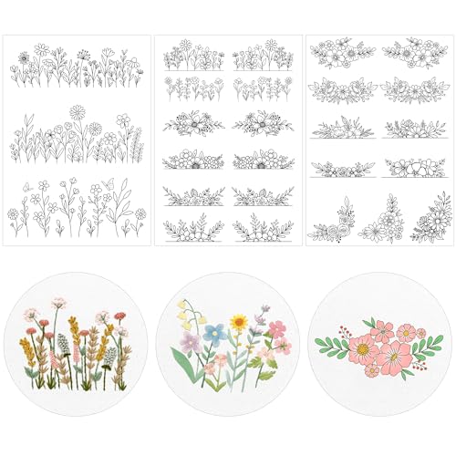 Water Soluble Embroidery Patterns, Stick and Stitch Paper for Sewing - color: black flower552