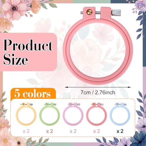 Hotop 10 Pcs Mini Embroidery Hoops ABS Plastic Cross Stitch Hoop for DIY Craft Art Sewing Needlework Cross Stitch Embroidery Projects(Round) - style: Round