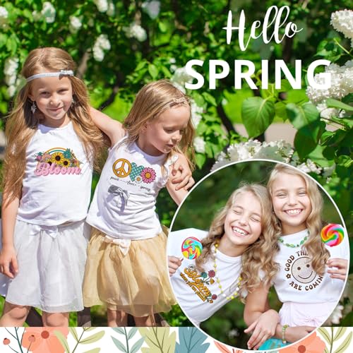 Estune 30 Pcs Boho Iron on Transfers Ready to Press DTF Transfers Retro Floral Iron on Decals Patches Groovy Inspirational Heat Transfer Stickers for T Shirts Clothing Jacket Hat Backpacks DIY Apparel - style: Spring Floral