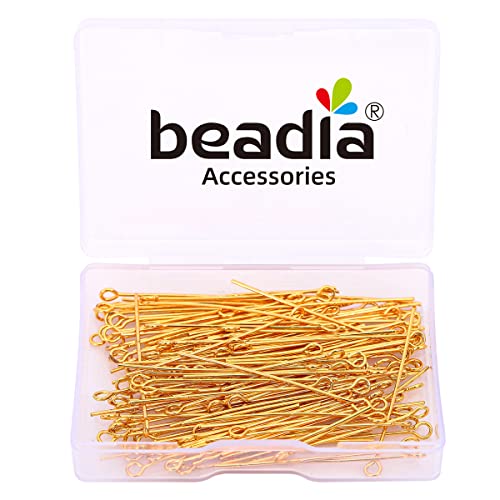 BEADIA 18K Gold Plated Open Eye Pins Non Tarnish 40mm 150pcs for Jewelry Making Findings - color: Open Eye Pins Gold, size: 40x0.7mm