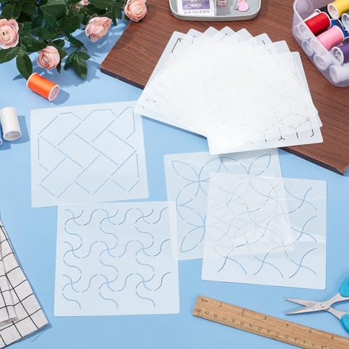FREEBLOSS 12Pcs Sashiko Stencils Sashiko Embroidery PET Template Drawing Line Template for Hand Quilting Sashiko Patterns Templates Embroidery Stencils 5.5 * 5.5'' - style: Basic