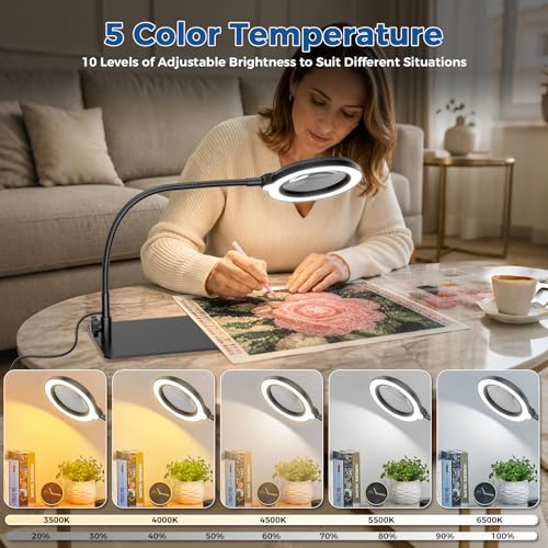 30X 10X Magnifying Glass with Light and Stand, 90 LED 5 Color, Square - size: Square