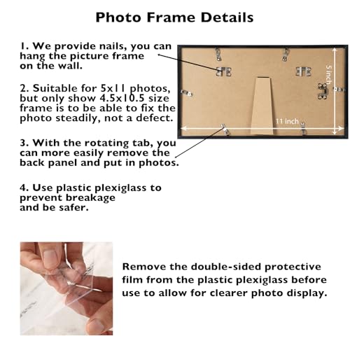JCJMY 5x11 Picture Frame Black for Wall Hanging or Tabletop, Wall Mounting Horizontally or Vertically, 5 x 11 Wall Gallery Poster Photo Frame with Shatter Resistant Plexiglass, Black - color: Black, size: 5x11 inch
