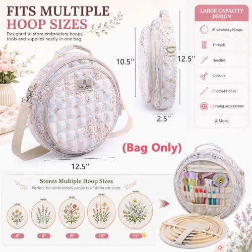 MYBAGZING Embroidery Bag, Hoop Storage Organizer up to 11" for Cross Stitch - color: Patchwork