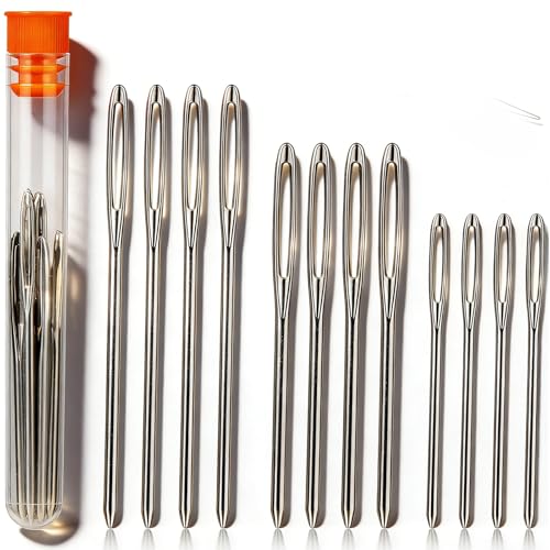 Tapestry Needles Set 12 Pcs Large Eye Yarn Needles, Stainless Steel Blunt Tip Sewing Needles for Cross Stitch, Knitting, Crochet, Amigurumi, Embroidery, Crafting Supplies - color: silver-12pcs