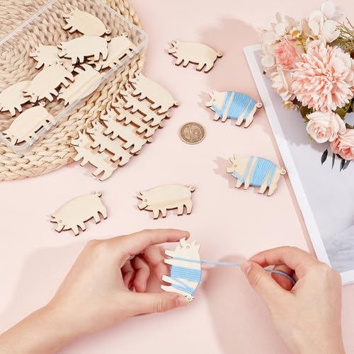 BENECREAT 20Pcs Wooden Animals Floss Bobbins, Pig Shaped Cross Stitch Bobbin Embroidery Thread Cards Winding Plate for DIY Sewing Storage Tool, 2.2x1.3Inch - size: 2.2*1.3*0.15 Inch