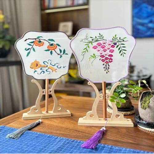 QIZUOLIFE Embroidery Fan Kit for Beginners, pre-Printed Wisteria Pattern - style: Wisteria's Graceful Dance