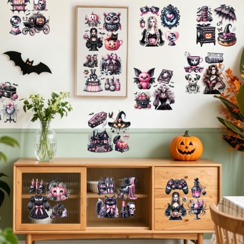 16 Pcs Pink Gothic Halloween Rub-On Transfers for Furniture & Crafts - style: Pink Gothic