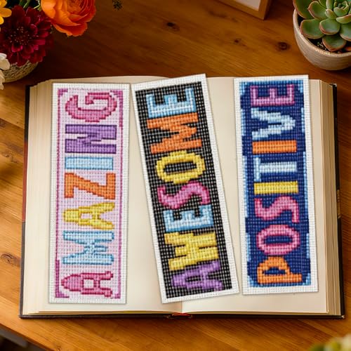 ORIGACH 6 Set Inspiring Words Cross Stitch Bookmark Kit for Beginner - style: Inspiring Words