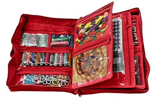 Yazzii Quilter’s Project Bag with 19 Pockets - Storage Craft Bag Organizer - Craft Organizers & Storage for Quilting, Sewing & More -Red - color: Red