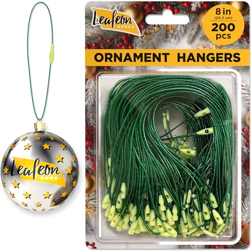 Christmas Ornament Hangers with Snap 200 pcs - Green Christmas Ornament Hooks - Ornament String with Snap for Christmas Tree Holiday Party - color: 200 Pcs Green