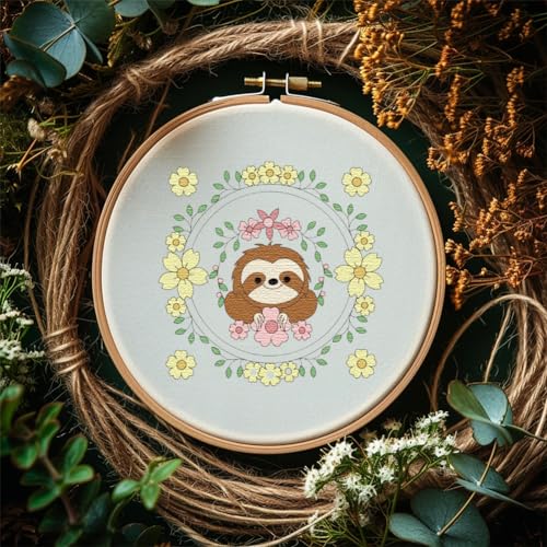 Peacoblue Sloth Stick and Stitch Embroidery Patterns, Water Soluble - color: Sloth