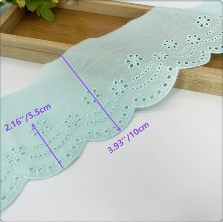 3 Yards 10cm Eyelet Lace Trim White Cotton Lace Ribbon Embroidery Fan-Shaped Lace for Sewing Clothing, Sofa, Baby Clothes, Pets Clothes DIY (Wathet Blue) - color: Wathet blue
